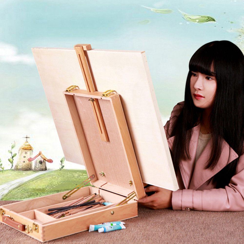 Children Beech Art Table Desktop Oil Paint Easel Painting Supplies Sketch Box