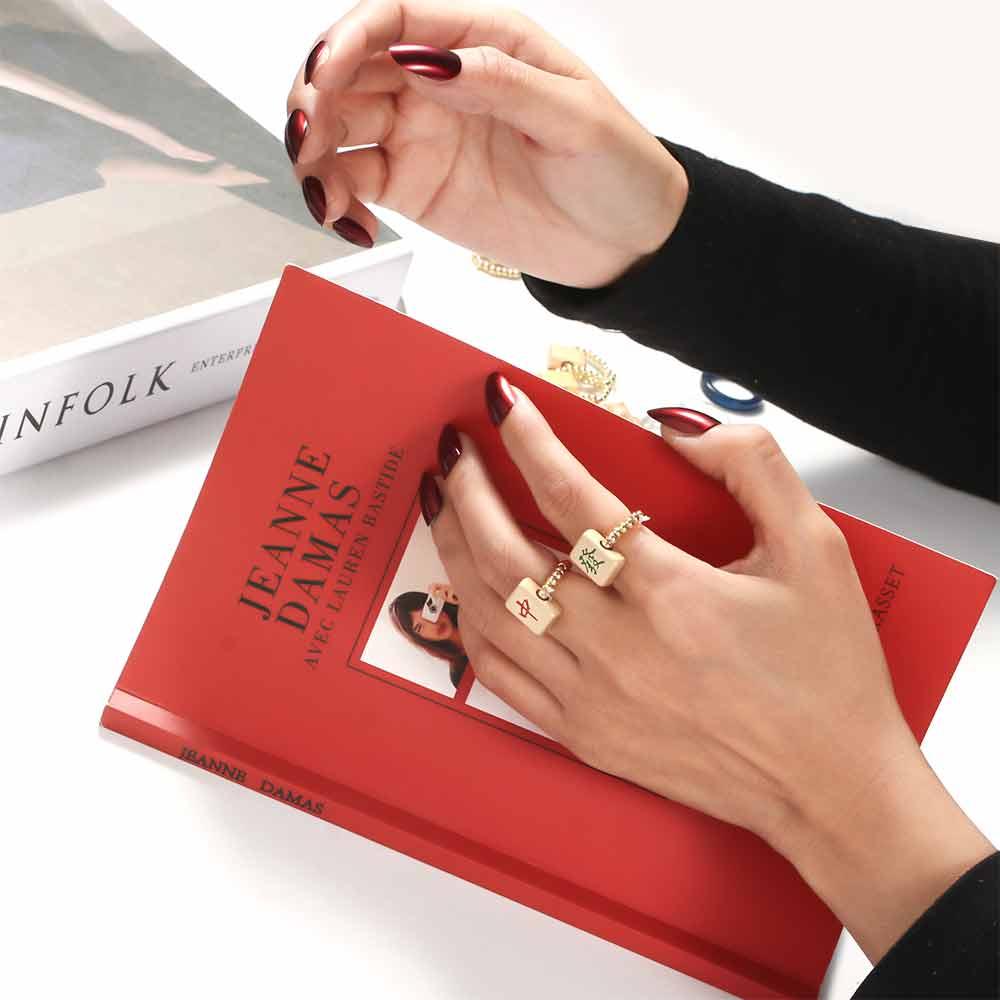 Creative Hip Hop Transfer Beads Nation Fashion Jewelry Chinese Character Mahjong Rings Women Ring