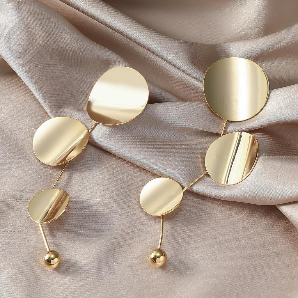 Metallic Glossy Triple-Round European & American Style Korean Earrings