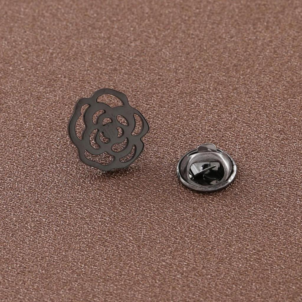 Men’s Small Rose Brooch In Stainless Steel - Gold, Silver, Black, Hollow Design, Fade-Resistant.