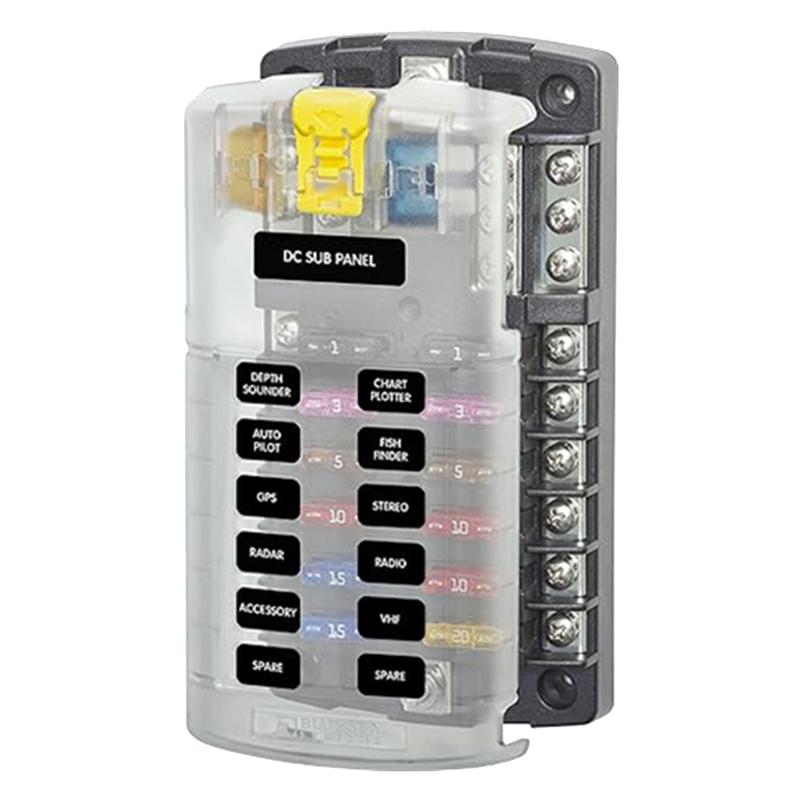 

Car Boat Fuse Box Holder 5026 ST Blade Fuse Block 32V100A 12 Circuit with Ground and Cover