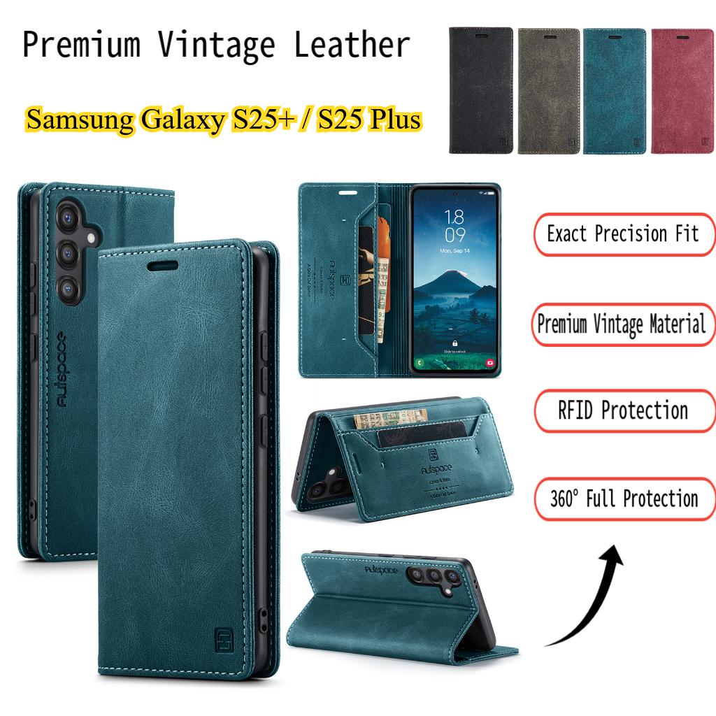 Premium Vintage Leather Wallet Case for Samsung Galaxy S25+ / S25 Plus - Flip Cover with Card Slots, Shockproof Retro Style (4 Colors)