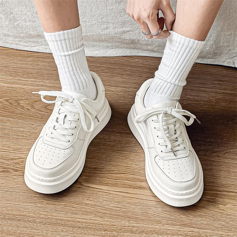 Genuine leather men's board shoes Trendy casual minimalist style Outdoor Youth Adult Activity Walking Breathable White Shoes