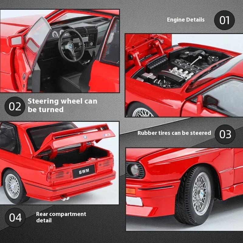 New 1:24 1988 BMW M3 E30 Alloy Sports Car Model Diecasts Metal Classic Car Model High Simulation Sound and Light Childrens Toys Gift