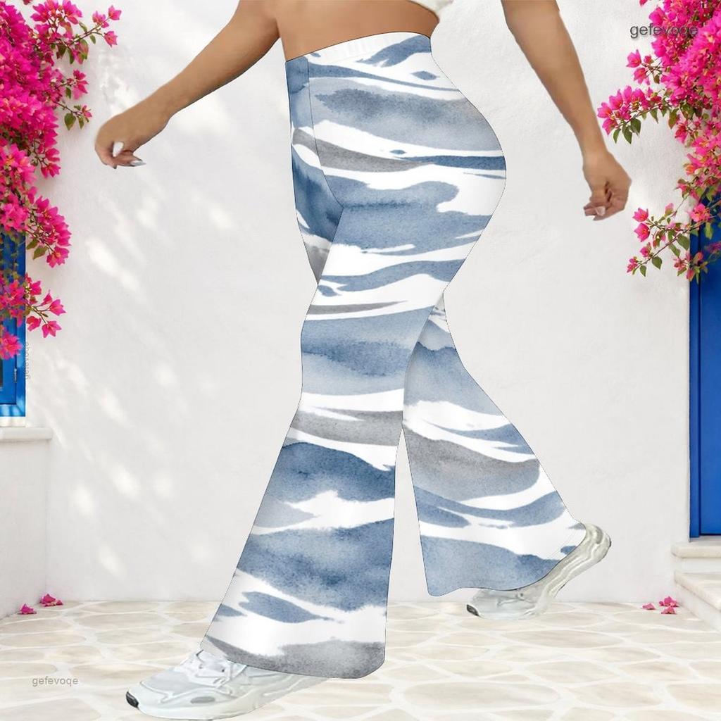 Women Plus Size High Waist Geometric Printed Full Length Flared Pants