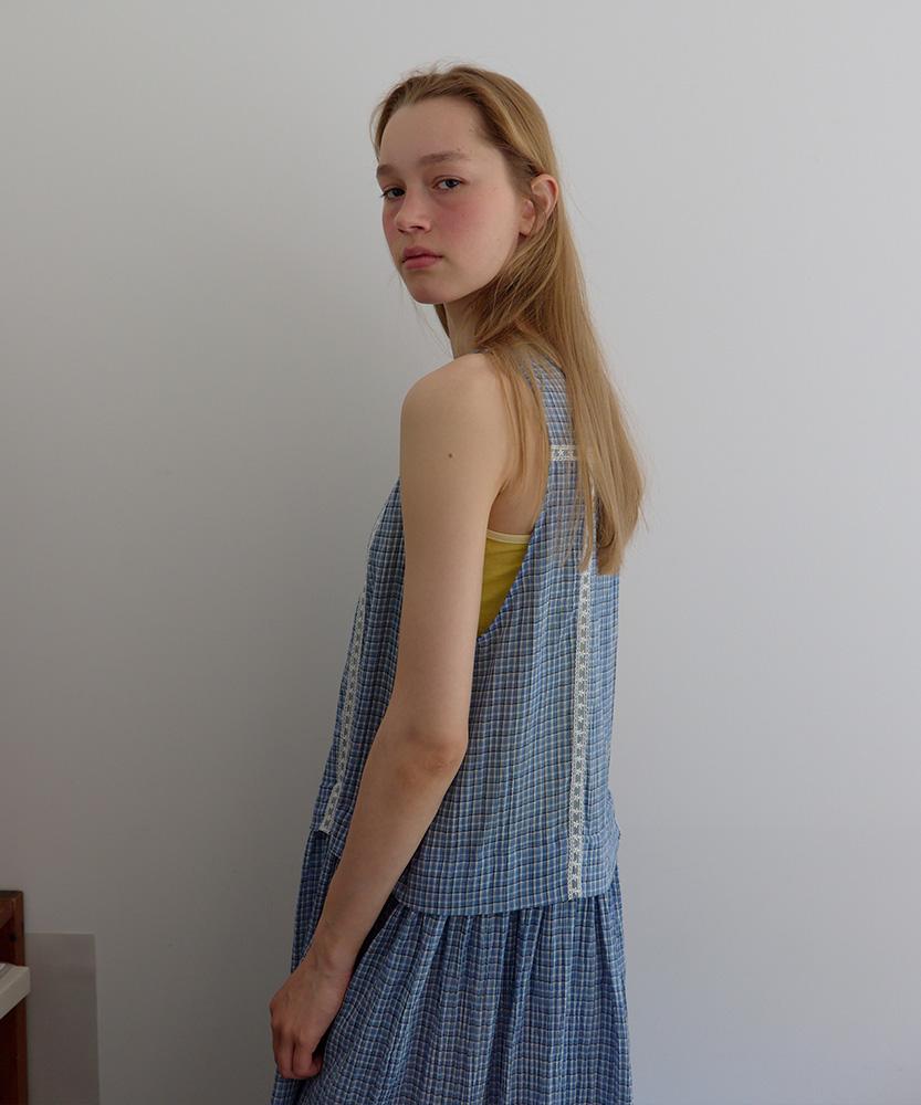 Nokeontencheu 213. Sheer Check Long Dress _ Sky Blue