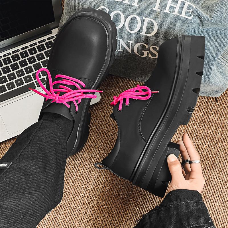 Big head shoes ins tide British style thick sole heightening Martin boots niche design high-end small leather shoes 6111-J