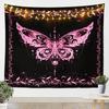 Boho Pink Butterfly Wall Tapestry Bohemian Moth Tapestry for Kids Boys Girls Moon Galaxy Tapestry Wall Hanging Black and Pink
