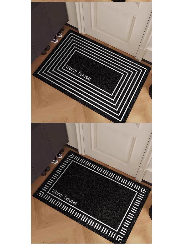 Black Line Flower Tile Doormat - Indoor/Outdoor Entryway Scraper Mat