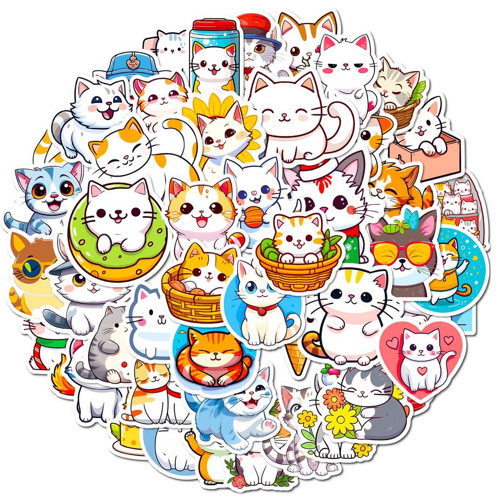 50 Cartoon Cute Bread Meow Stickers Ins Girl Super Cute DIY Japanese and Korean Kitten Avatar Stickers