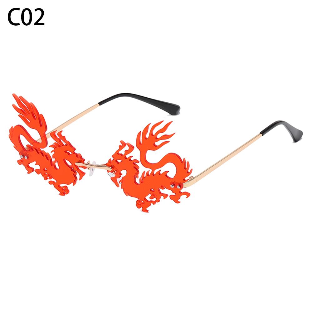 12Styles Chinese Dragon Shaped Sunglasses Metal Frame Rimless Sun Glasses Party Decor Glasses for Women Men UV400 Protection