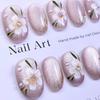 Hot-Selling Hand-Painted Floral Cat Eye Nail Tips - Ice Transparent Nude, Gentle Style Wearable Nails.