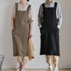 Cotton Linen Kitchen Apron Big Size With Pockets Pinafore Dress Adjustable Straps Japanese Style Cross Back Apron