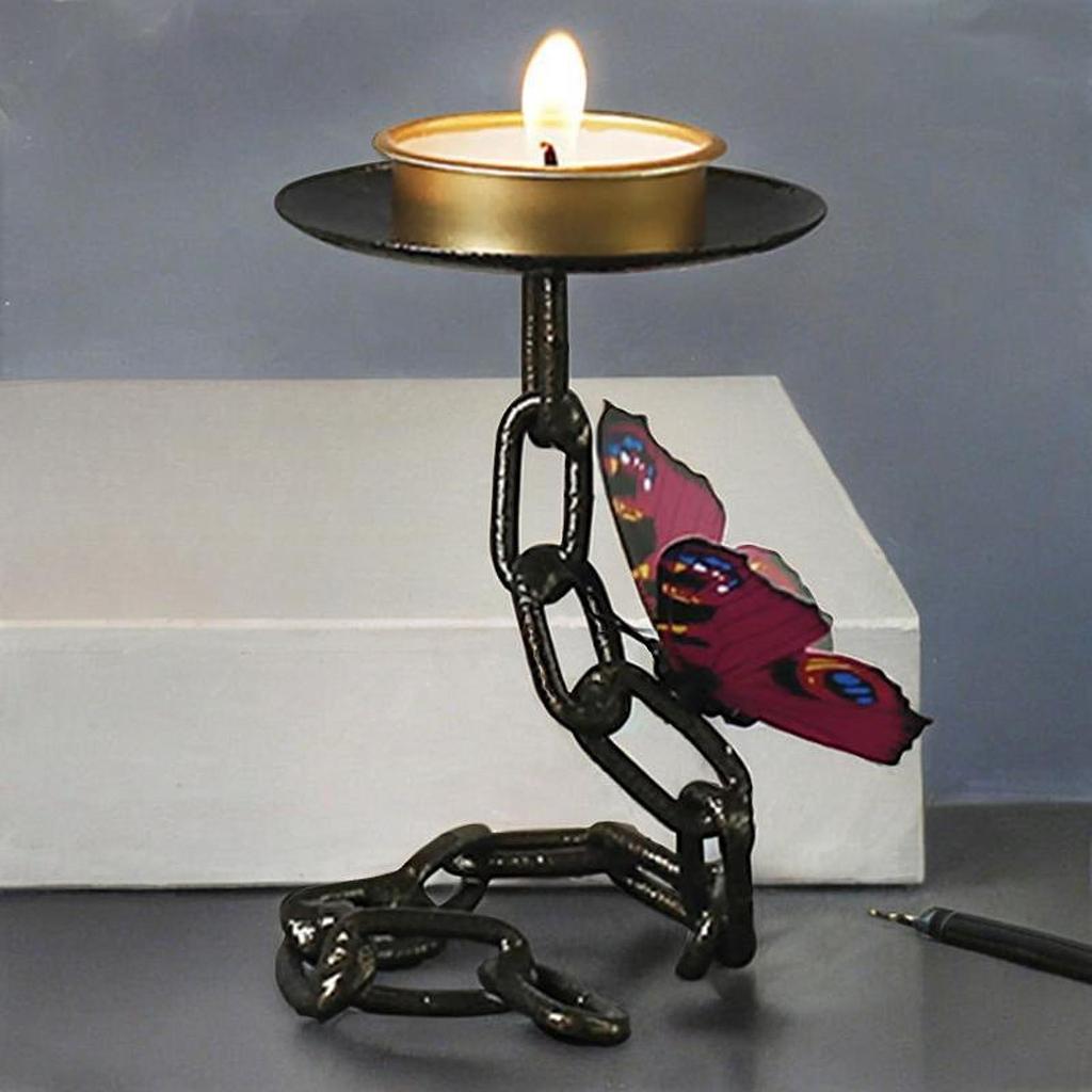 Decorative Iron Candle Holder Butterfly Chain Table Ornament Creative Centerpiece for Bedroom Wedding Party Holiday Celebration