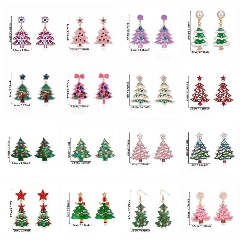 Colorful Rhinestone Drop Ear Drop Dangle Crystal Xmas Studs Christmas Tree Earrings  Fashion Women