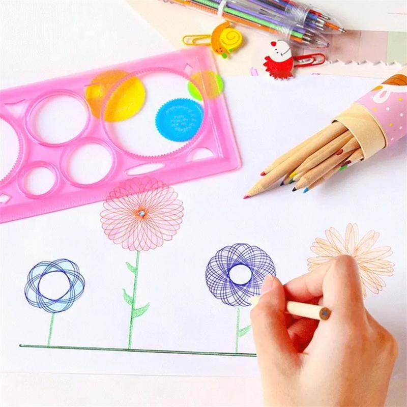 1 Set Geometry Spirograph Drawing Stencils Painting Template Art Crafts Creative Kids Educational Toy Variety of Flowers Ruler