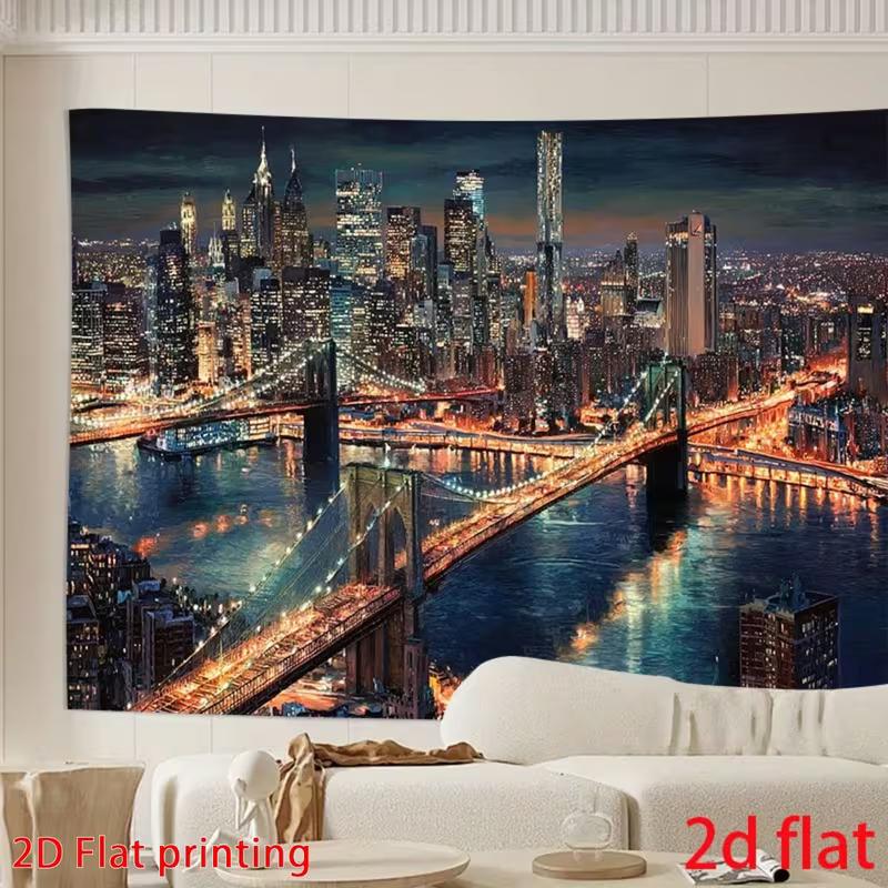 2D Brooklyn Bridge Cityscape Backdrop for Urban, Night and Big City Content Creation