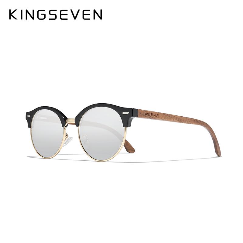 Kingseven Handmade Black Walnut Wood Men's Sunglasses Women Polarized Mirror Lens Sun Glasses Male UV400 Oculos W5517