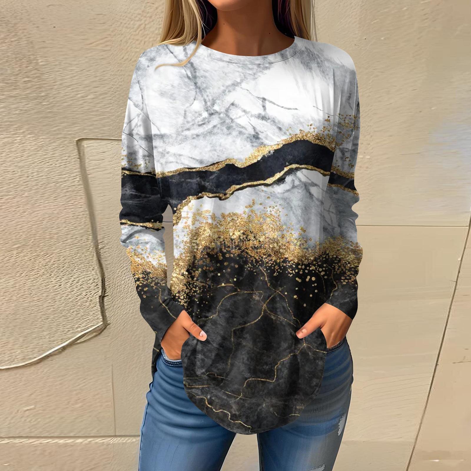 

Женская свободная футболка с длинными рукавами и круглым вырезом с принтом, верхний пуловер M белый