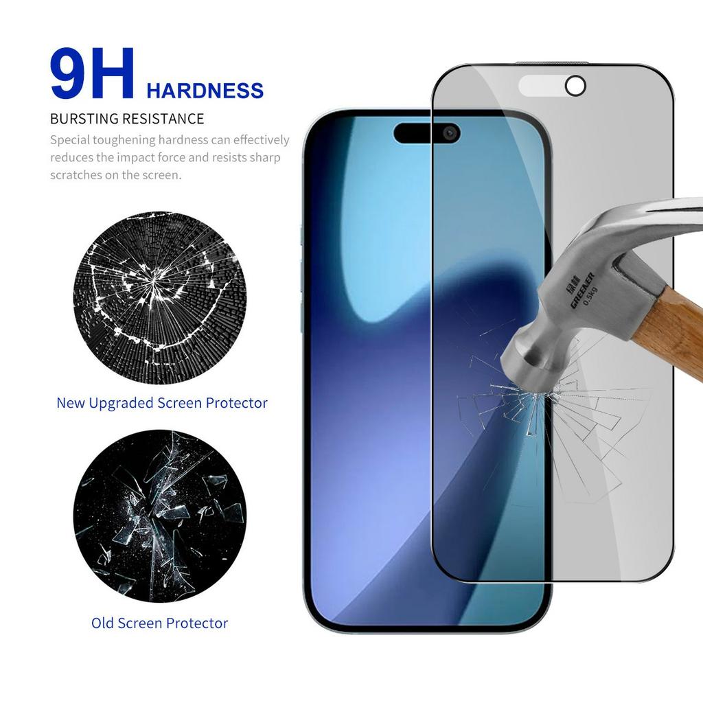 RURIHAI For iPhone 17 Anti-Spy Privacy Screen Protector Matte Anti-Glare High Aluminium-silicon Glass Film