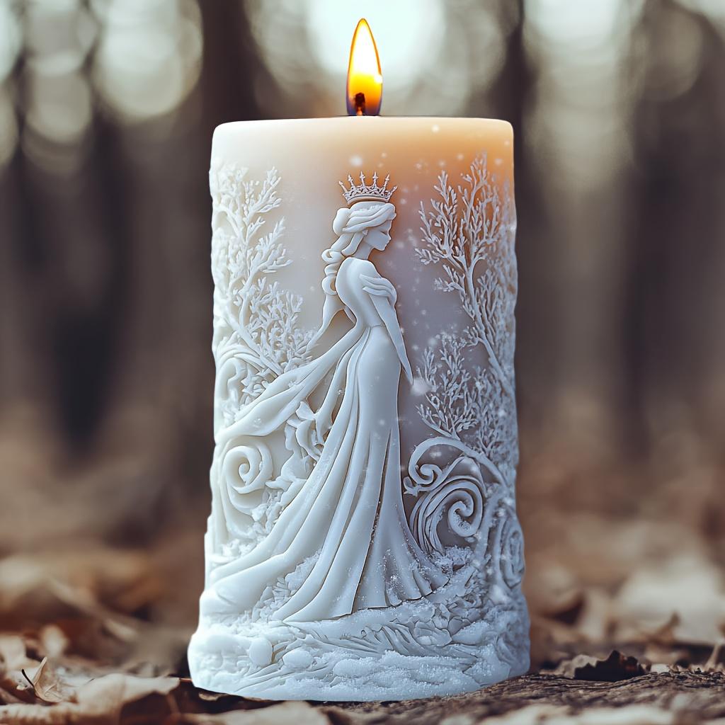 Snow Princess Cylinder Relief Candle Silicone Mold Creative Snow Princess Girl Cylinder Resin Gypsum Clay Concrete Molds