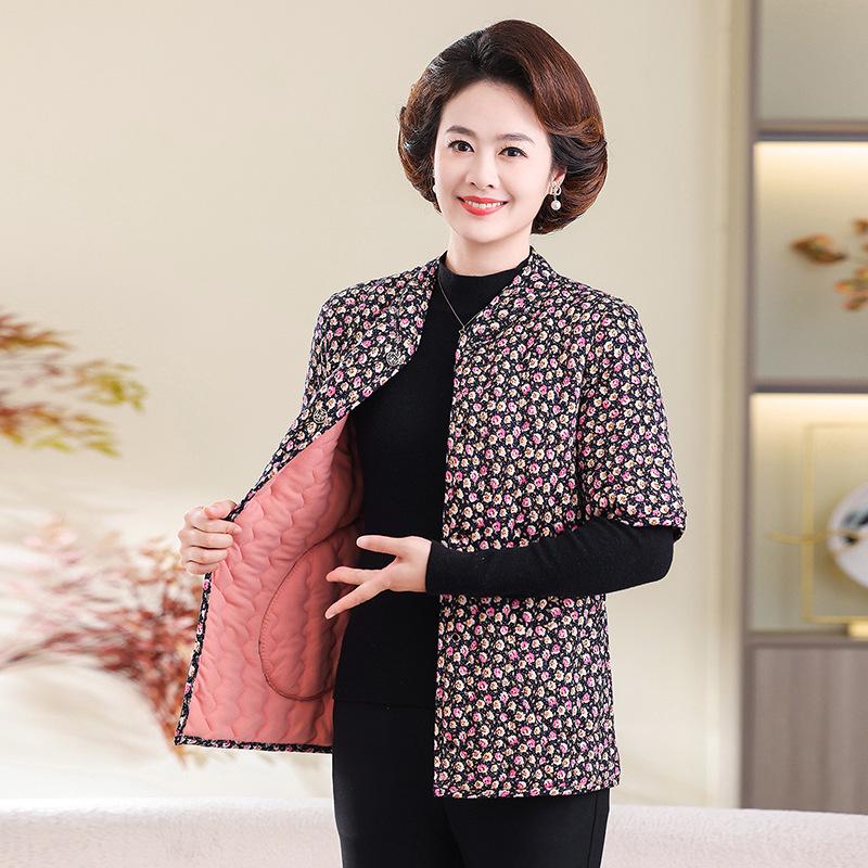 Short-Sleeve Fleece-Lined Cotton Jacket: Thickened Mid-Sleeve Vest for Back/Shoulder Protection, Ideal for Middle-Aged & Elderly.