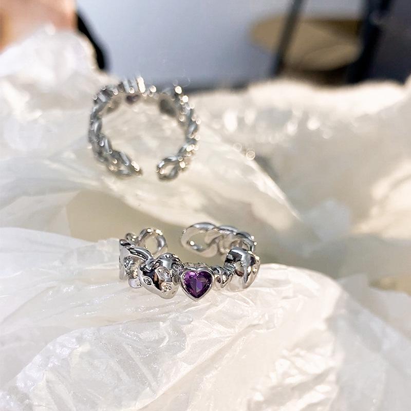 Purple Diamond Zirconia Women s Heart & Star Ring - Niche Cool Light Luxury Style
