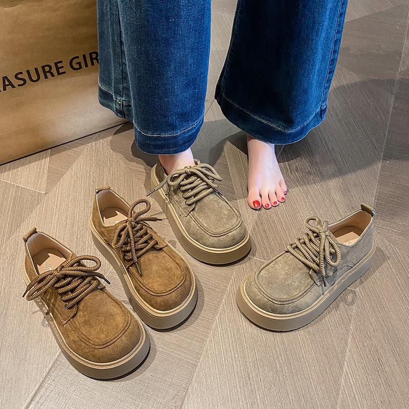 2025 spring and autumn new literary style retro explosion loafers lace-up round head casual versatile flat shoes