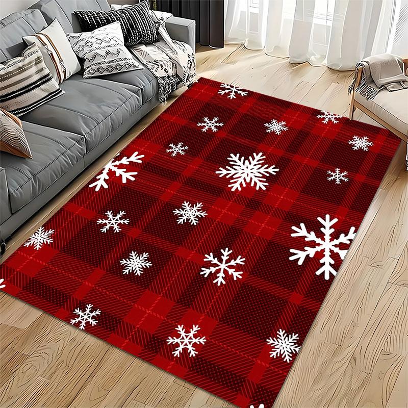 Red Plaid Snowflake Pattern Carpet suitable as a non-slip mat for the living room or bedroom sofa