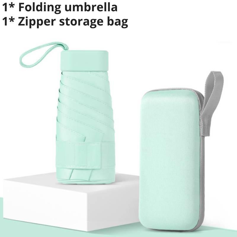 Trendy Alloy Frame Five-fold Sun Umbrella With Black Coating For Sun And Rain