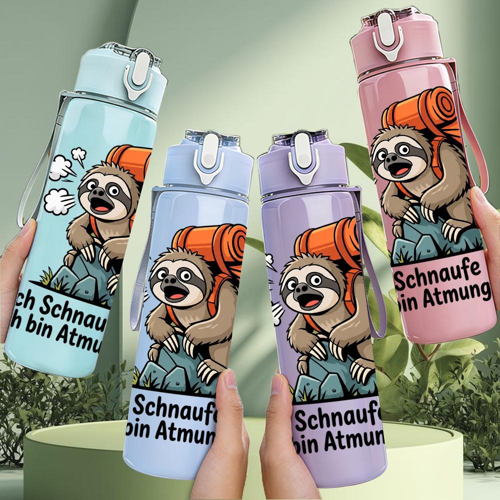 1PC Backpack Sloth German Quote Graphic,750ml Color Plastic Sports Water Bottle,Leakproof Flip Straw Lid,Suitable for Sports Office Home Use