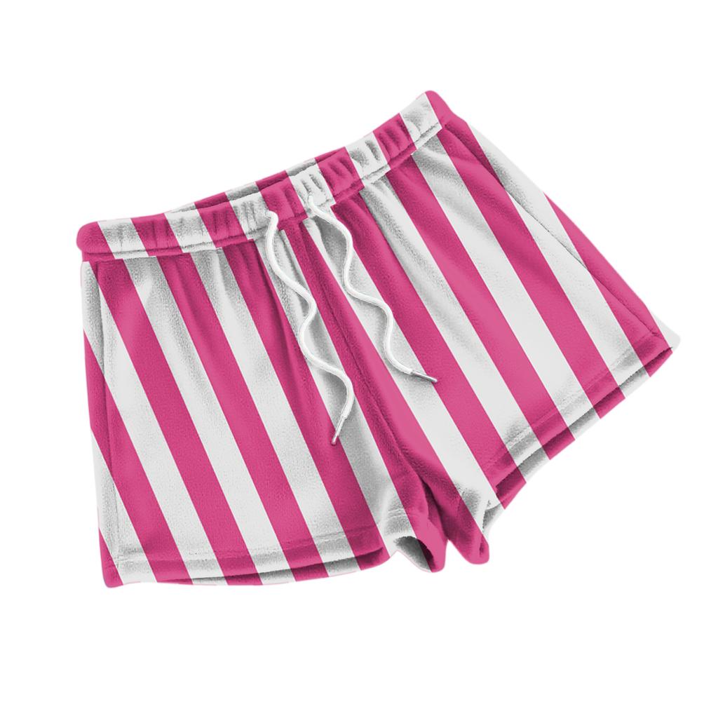 Women's Fashionable Loose-Fit Pajama Shorts With Fleece Plaid Print Casual Pants