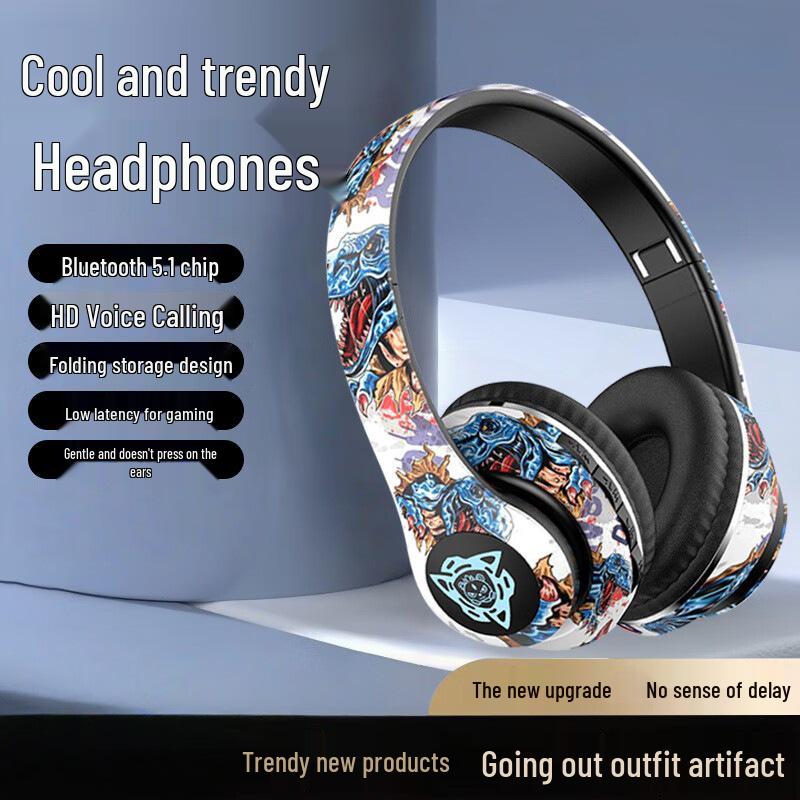 Head-Mounted Bluetooth Graffiti Earphones: Luminous Sports True Wireless Earbuds with Super Long Battery Life P35