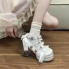Lolita shoes cute sweet satin high heels Lolita bow elegant waterproof table transparent heel shoes