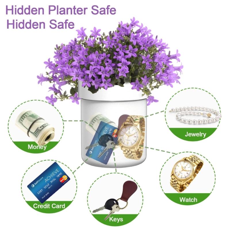Flower Pot with Hidden Safe Secret Compartment Stash Box Key Hider Plastic Plant Pots Jewlery Organizer for Valuables