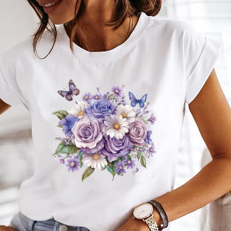 (Asian Size) flower style cute Lady Female Top Printed Clothing Casual T Shirt Fashion Graphic Short Sleeve T-shirts Women Tee