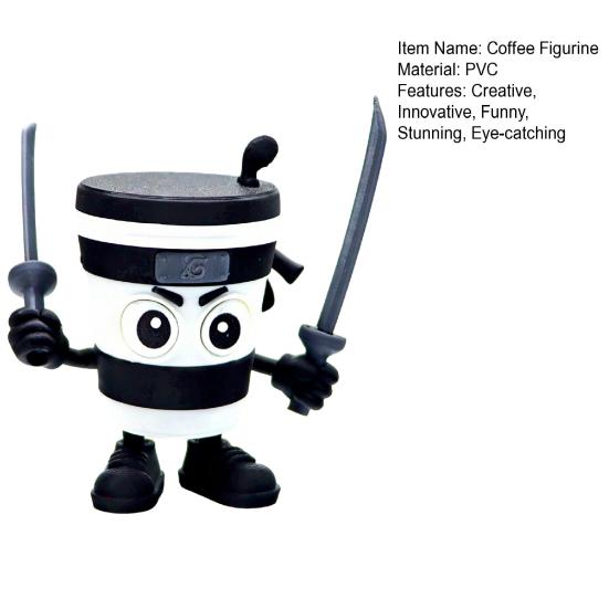 Cappuccino Cup Figurine with Weapon 3D Printed Ninja Shaped Coffee Cup with Movable Joints Collectible Ornament for Coffee Lovers And Anime Fans
