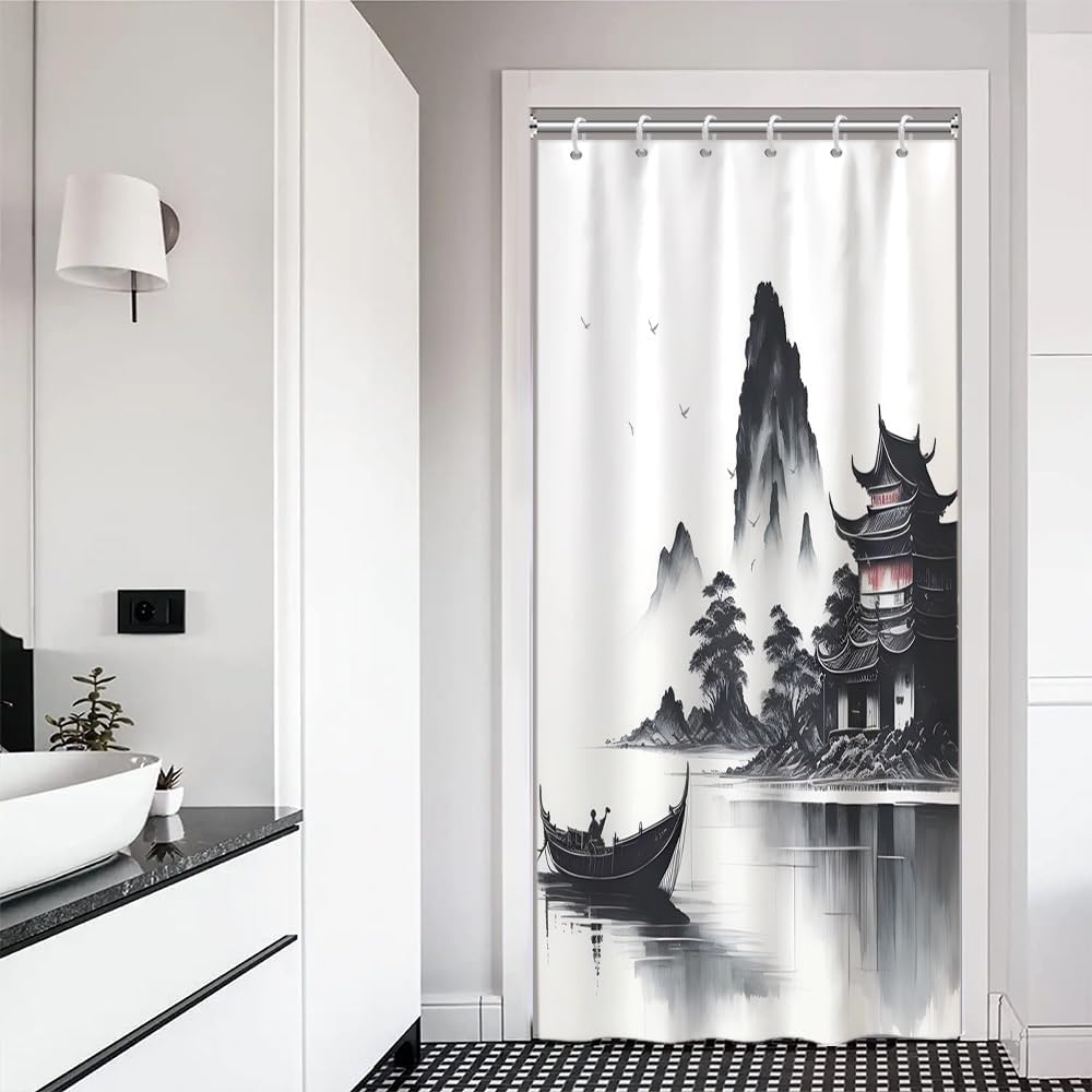 Green Bamboo Shower Curtain Bamboo 3D Printed Outdoor Bathroom Curtain Japanese Asian Zen Spa Spring Botanical Waterproof Fabric