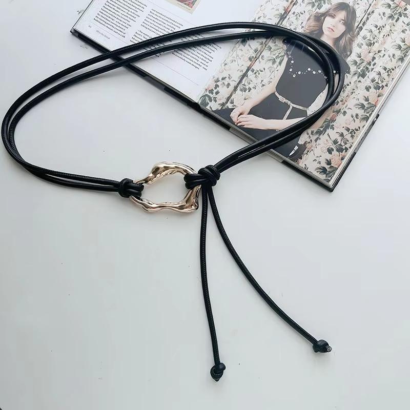 

Новый нерегулярный металлический ремень с узлом из кожи, однотонный простой ПУ тонкий пояс, корейский женский ремень для платья, пальто, декоративные ремни чёрный