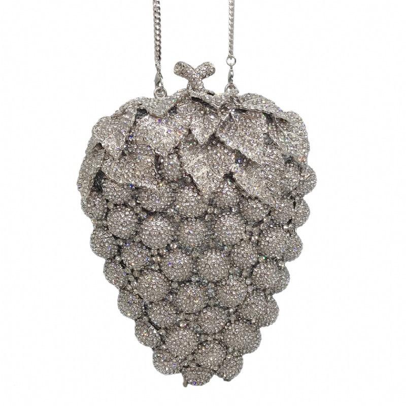 Grape Shape Evening Bag Clutches Red Wedding Crystal Clutch Purses Women Prom Bags Party Handbags Lady Dinner Banquet Purse