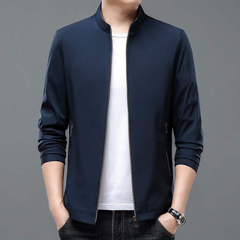 Spring and Autumn Middle-aged Men's Jacket Thin Casual Breathable Loose Solid Color Middle-aged and Elderly Handsome Dad Jacket