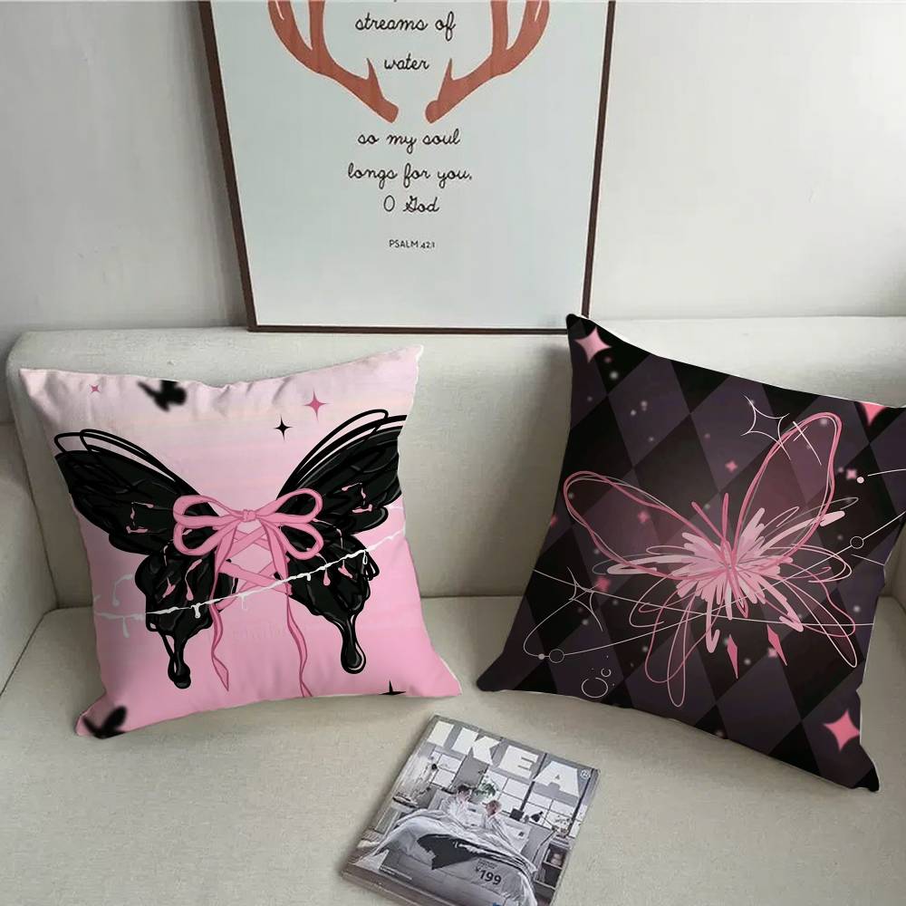 1PC Luxury Pink cute butterfly Pillow Case Square  Bedroom Sofa Leisure Comfort Cushion Car Home Decoration Pillowcase 40x40