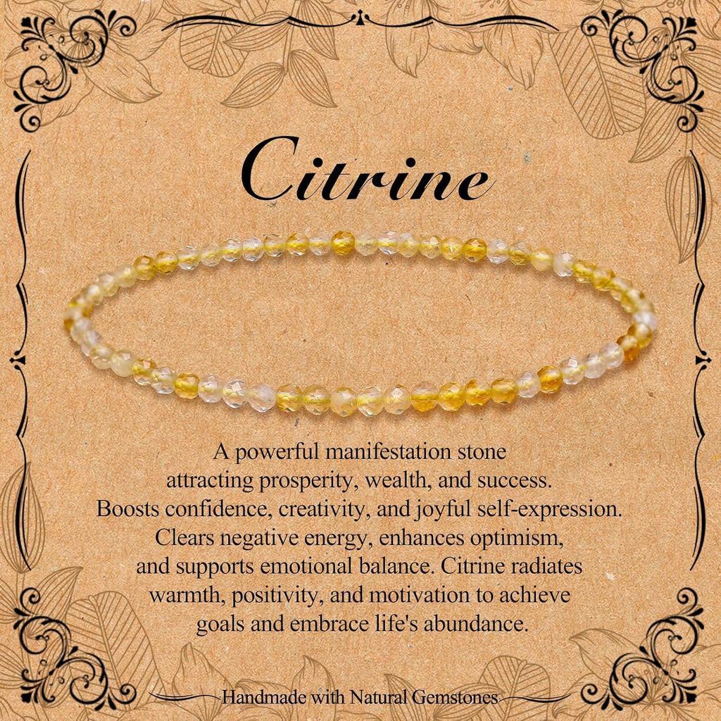 BONNY BOXX Natural Genuine Gemstone Faceted Round Beads Bracelets, 3mm Adjustable Stretchy Tiny Faceted Bracelet, Healing Crystal Reiki Chakra Dainty
