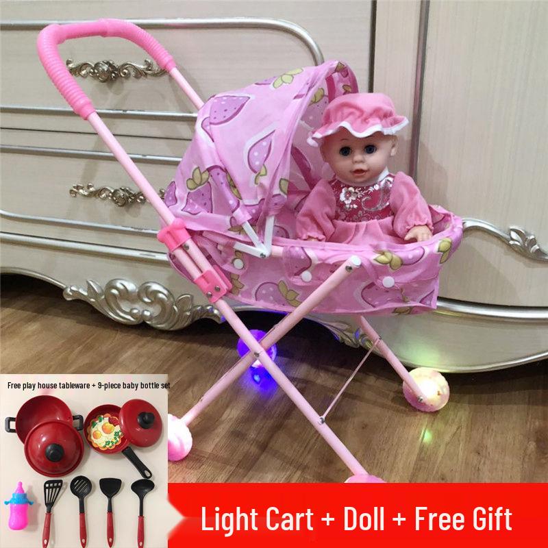 Baby Girl Doll Stroller with Light and Sound - Pretend Play Birthday Gift