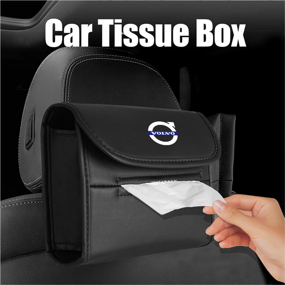 Leather Car Tissue Box Car Center Console Seat Back Tissue Box Hanging Storage Box For Volvo Rdesign XC60 XC90 V40 V50 V60 AWD
