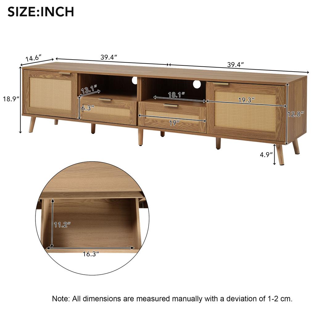 (=N625P237970971A)TV Stand, 200*37*49 cm, Plastic Rattan Design TV Stand, Solid Wood Legs TV Stand, Rattan TV Panel