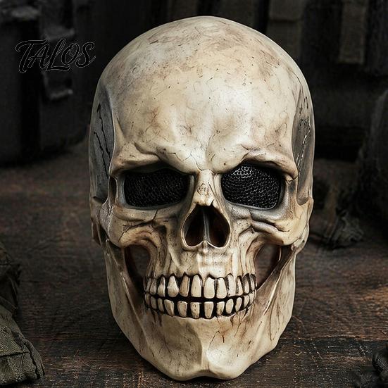 Prodyšná síťovaná maska na oči Strašidelná Halloweenská Celohlavová Lebka s pohyblivou čelistí, Děsivá Realistická Retro Opotřebovaná Kostra Latexová Přilba Oči pro