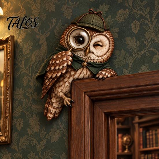 Woodland Animal Door Corner Decor Wooden Owl Topper, Sitter Decor, Whimsical Three Dimensional Bird Sculpture Ornament for Frame, Bookshelf,