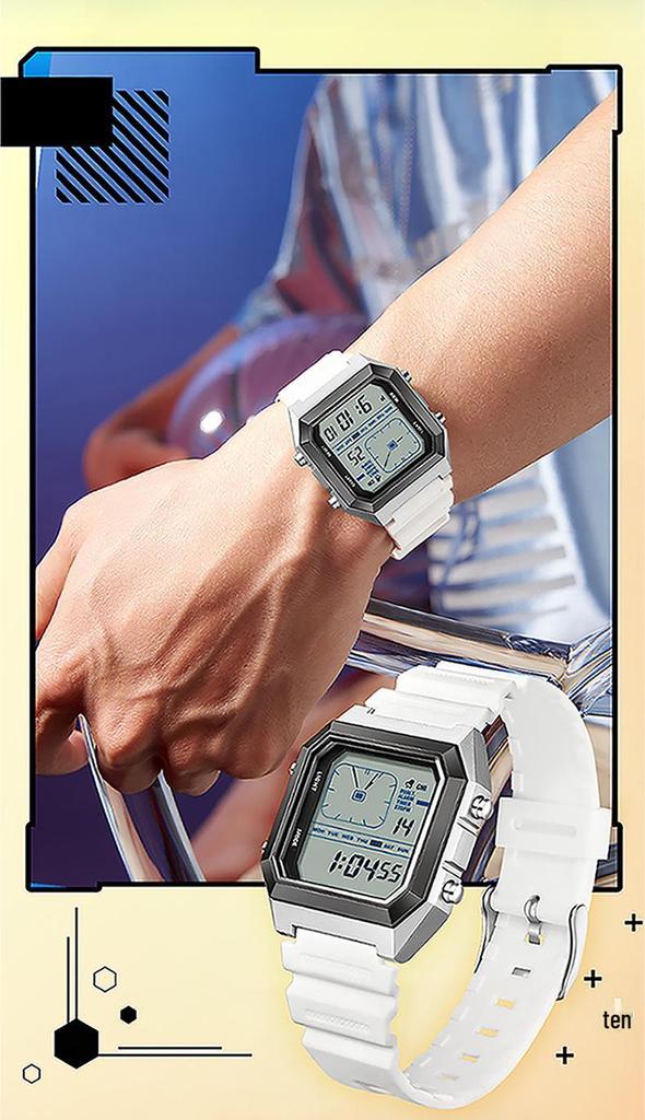 Waterproof Sanda Youth Watch - Simple, Trendy, Square Design with Analog Hands & Light-up Feature