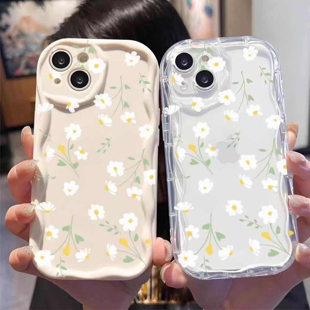 Flowers for IPhone17 Mobile Phone Case 16 Fresh for Apple Anti-fall Silicone New Cream Pattern Transparent Soft Shell